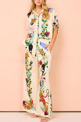 Claire Satin Unique Print Elastic Waist Pocketed Wide Leg Pants